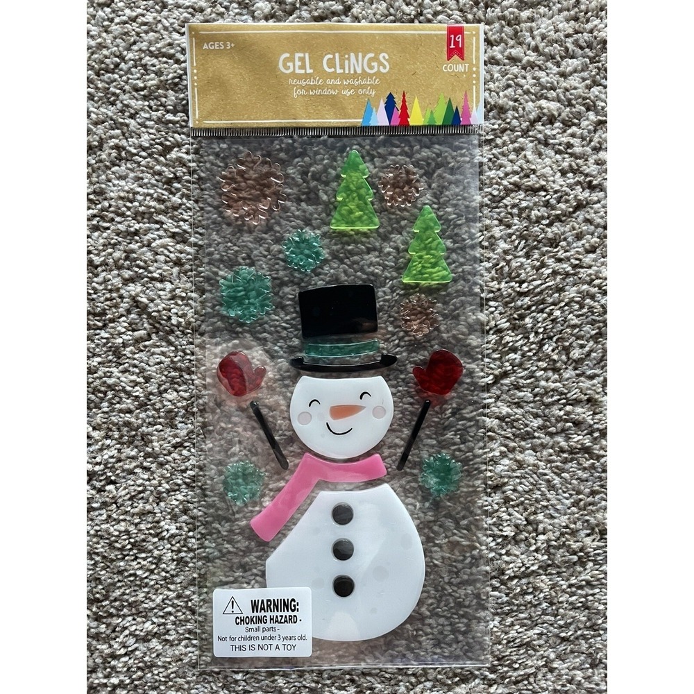 NEW Christmas Frosty the Snowman window Gel Clings 19 ct Flakes Tree Decorations
